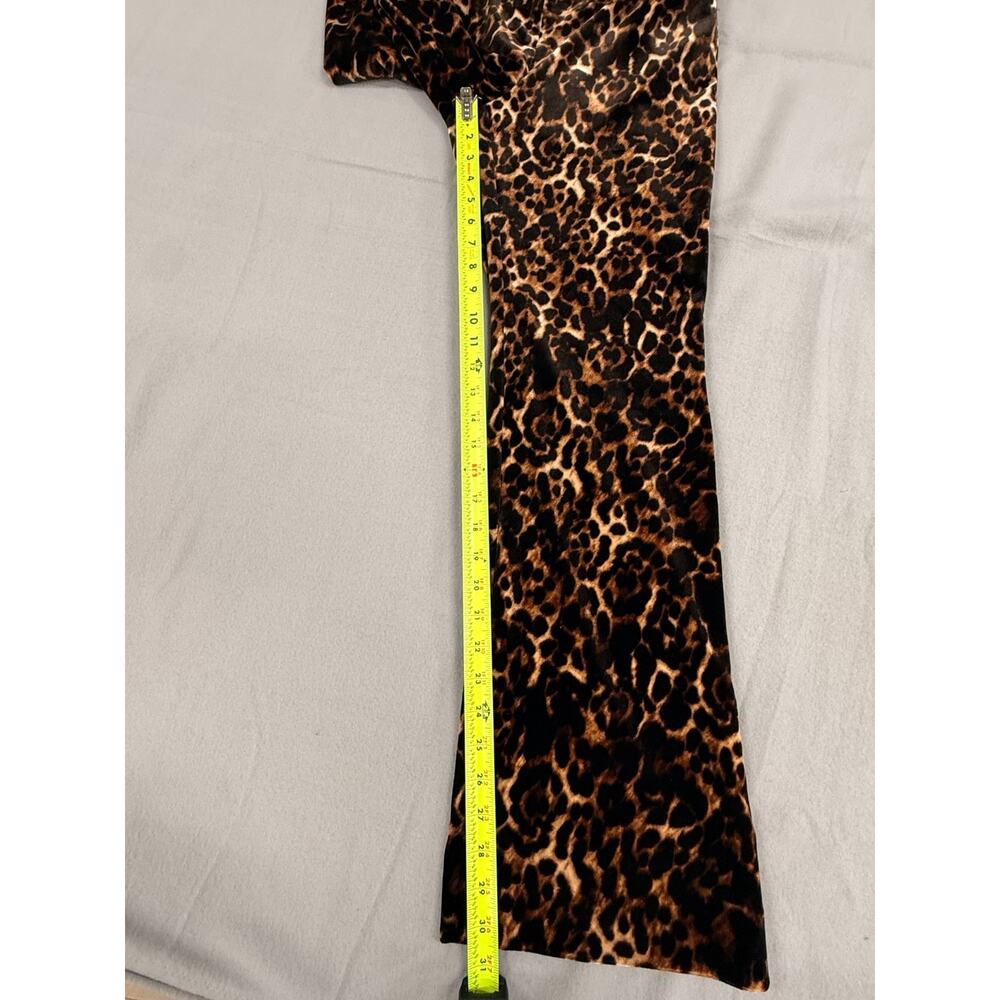 Anne Klein Pants Womens 6 Brown Leopard Print Velvet Flared Trousers Boho NWT - Picture 4 of 9